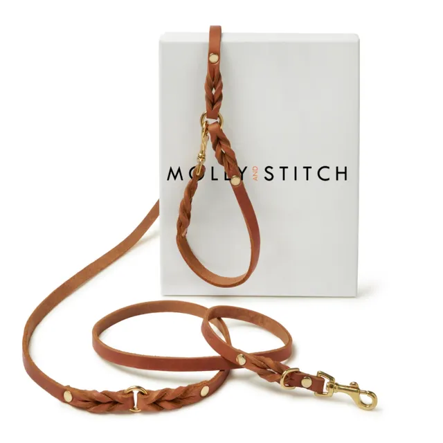 molly-and-stitch-butter-leather-3-fach-verstellbare-hundeleine-sahara-cognac image 1
