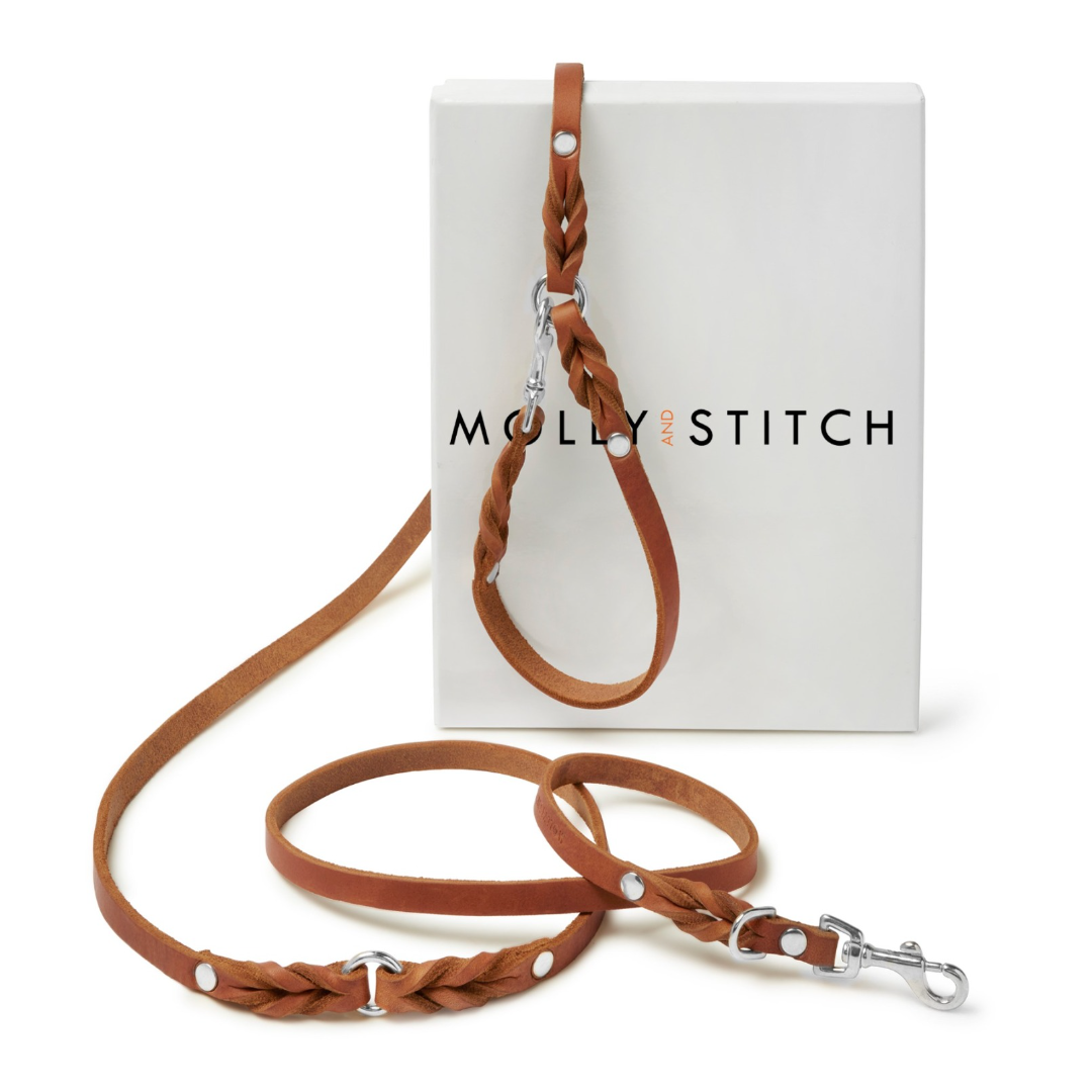molly-and-stitch-butter-leather-3-fach-verstellbare-hundeleine-sahara-cognac image 2