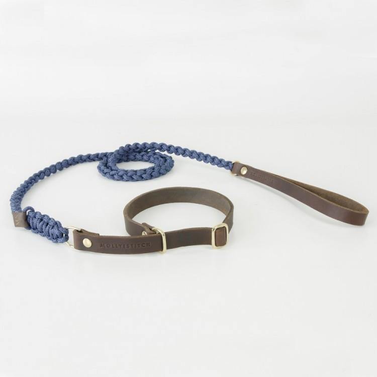 molly-and-stitch-touch-of-leather-retriever-hundeleine-navy-blau image 1