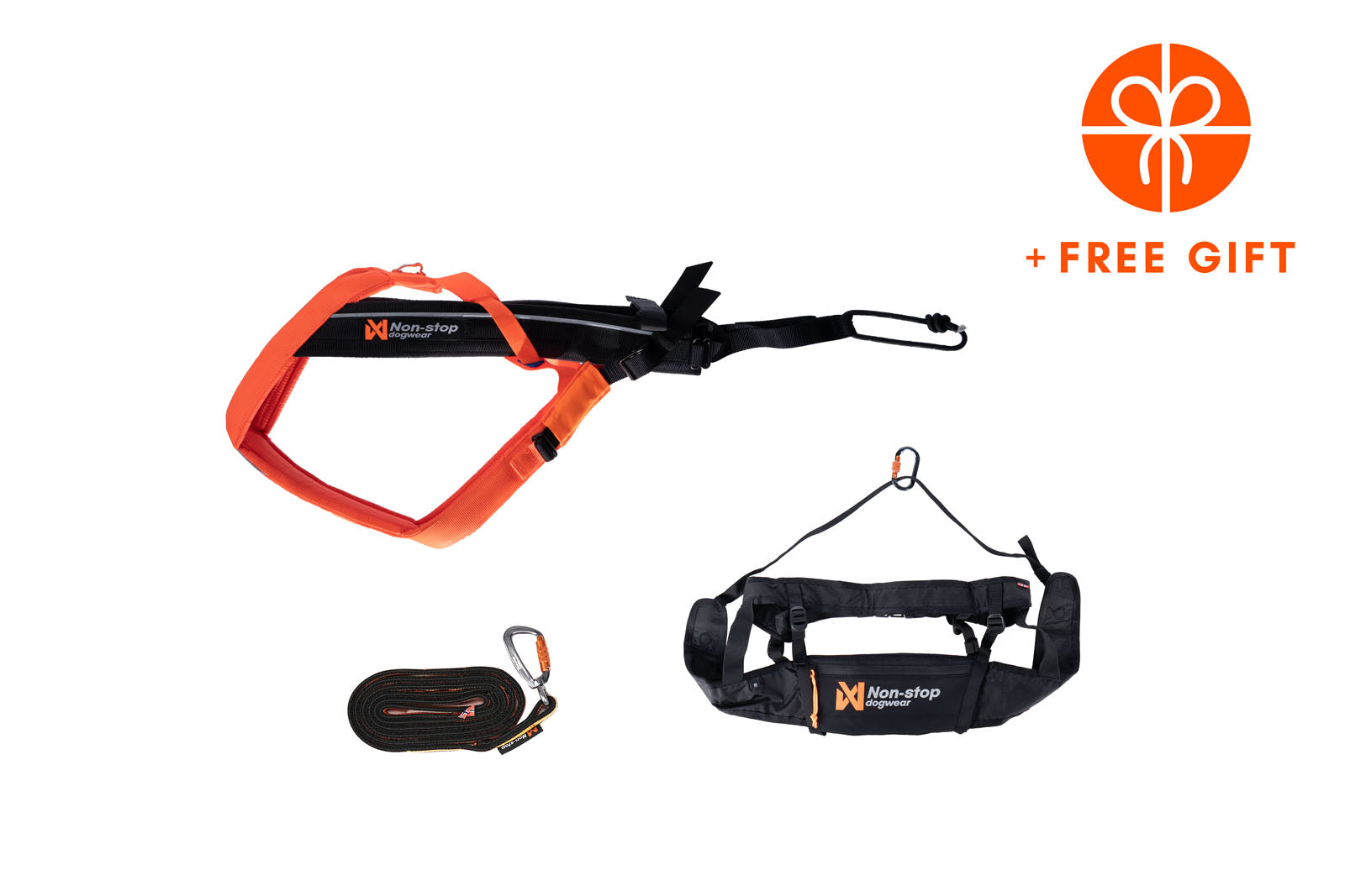 non-stop-dogwear-canix-kit-black-orange-canicross-set-geschirr-gurt-leine image 1