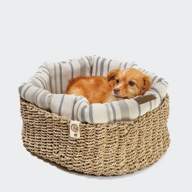 cloud7-lazy-hundekorb-linen-stripes-natural-blue image 1