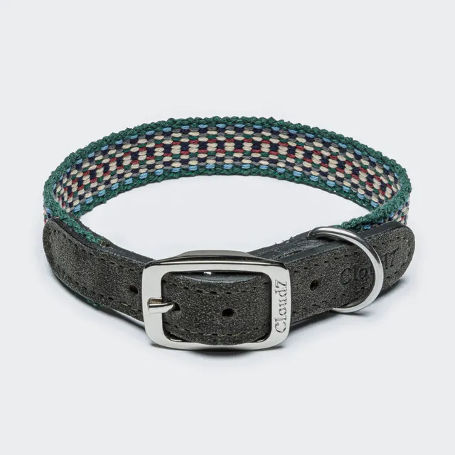 cloud7-hundehalsband-prater-forest-stoff-leder-blau-gr-n-wei-hellbraun image 1