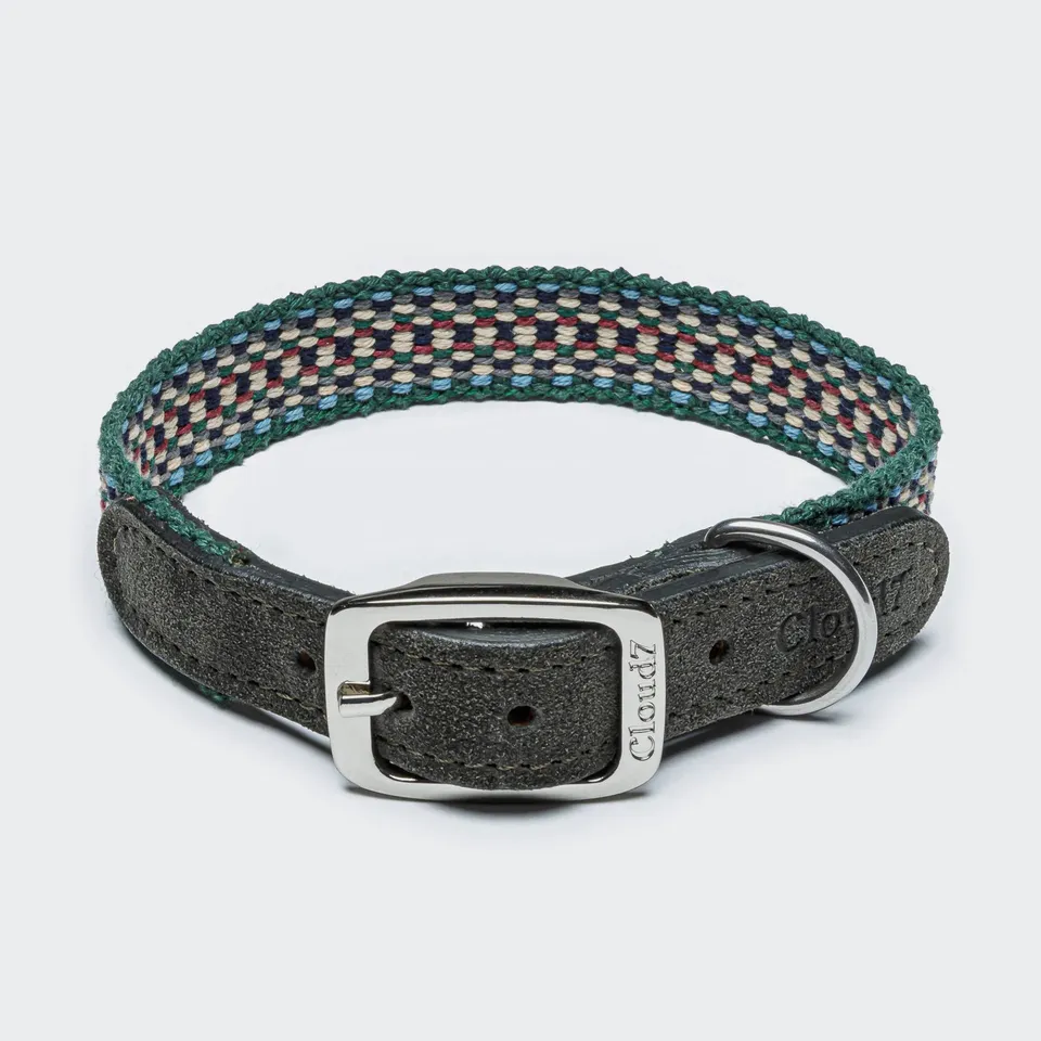 cloud7-hundehalsband-prater-forest-stoff-leder-blau-gr-n-wei-hellbraun image 1
