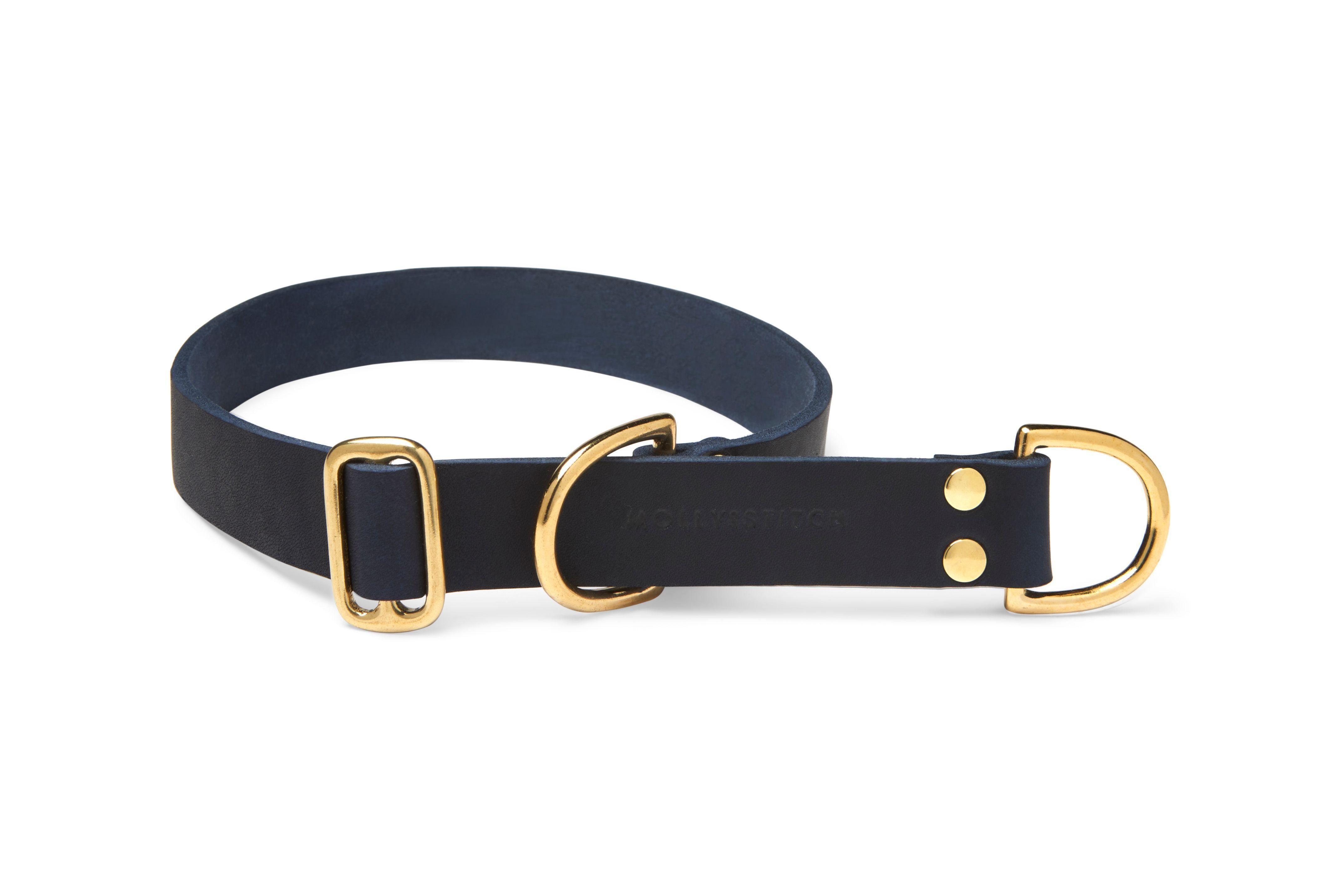 molly-and-stitch-butter-leather-retriever-halsband-navy-blue image 1