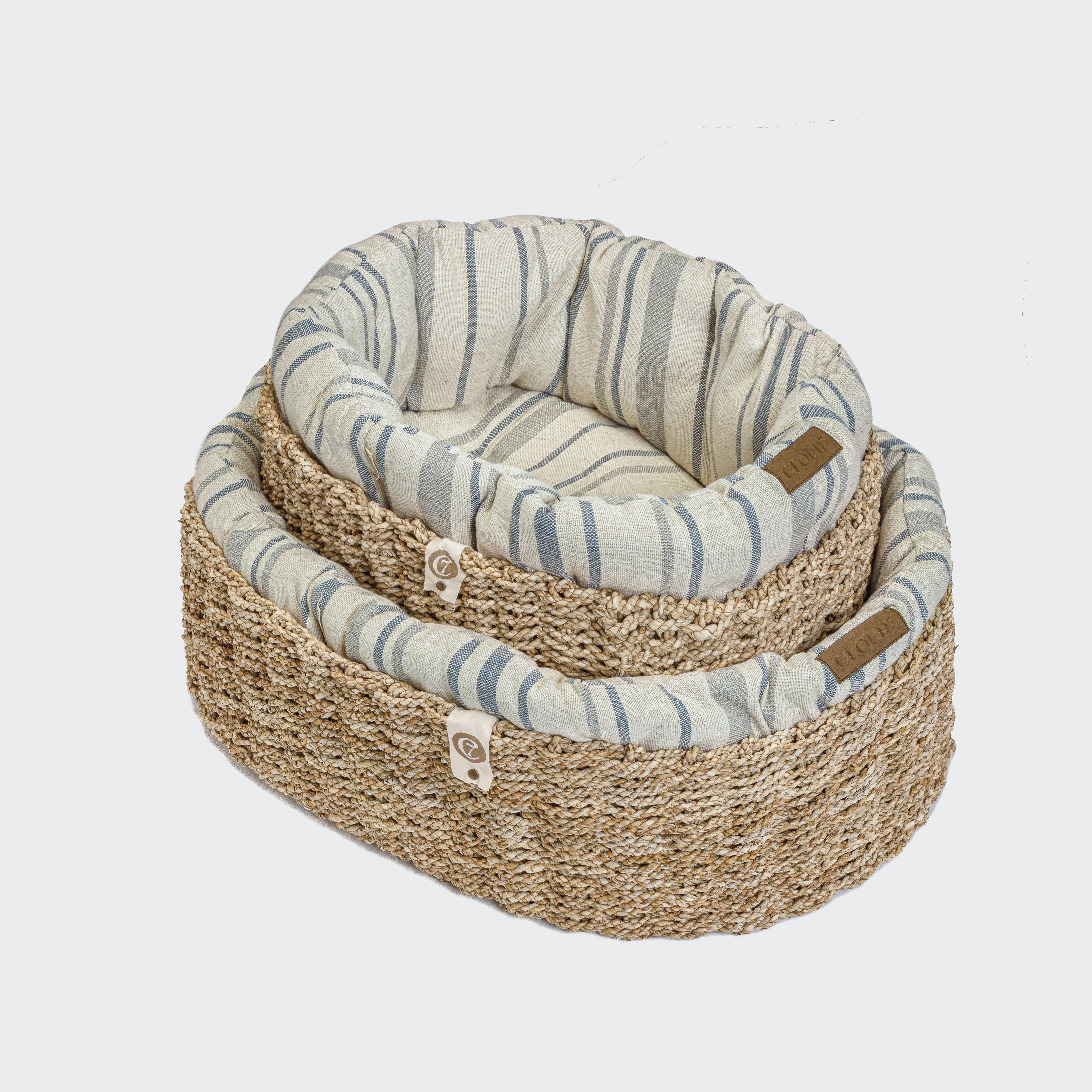 cloud7-lazy-hundekorb-linen-stripes-natural-blue image 4