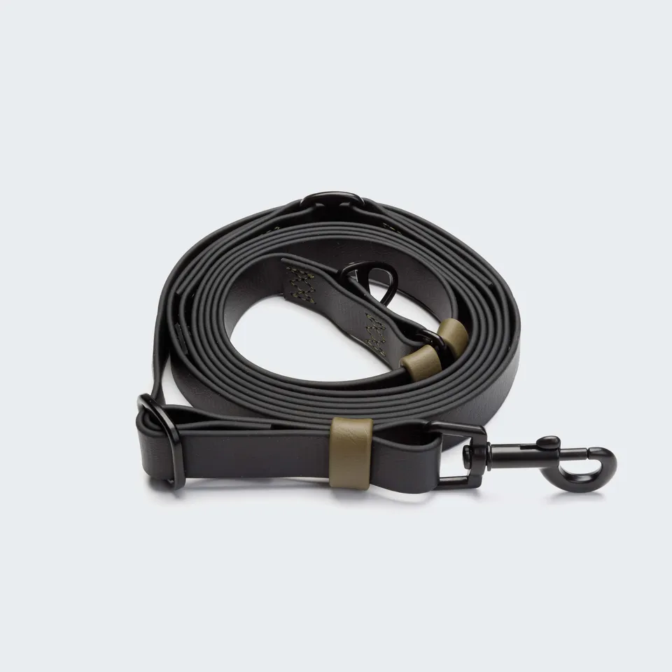 cloud7-ipanema-freihandleine-biothane-black-olive-verstellbar image 1