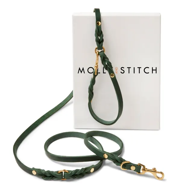molly-and-stitch-butter-leather-3x-verstellbare-hundeleine-200-cm-forest-green image 1