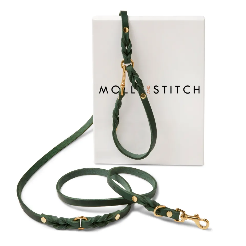 molly-and-stitch-butter-leather-3x-verstellbare-hundeleine-200-cm-forest-green image 1