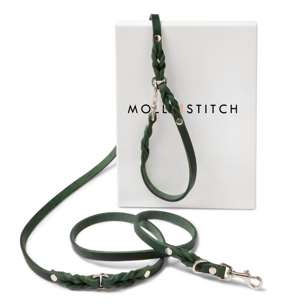 molly-and-stitch-butter-leather-3x-verstellbare-hundeleine-200-cm-forest-green image 2