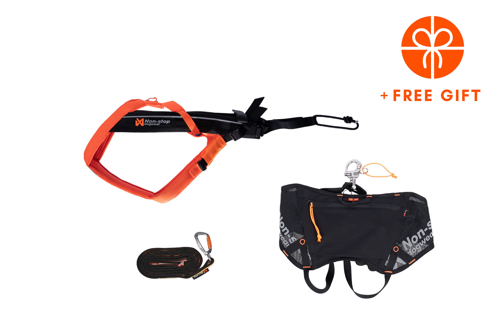 non-stop-dogwear-skiing-kit-black-orange-skij-ring-set-mit-zuggeschirr-gurt-und- image 1