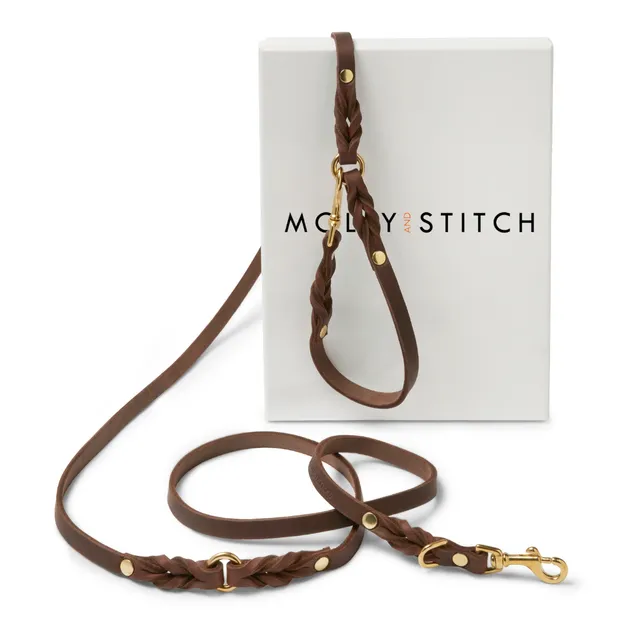 molly-and-stitch-butter-leather-3x-verstellbare-hundeleine-classic-brown-lederle image 1