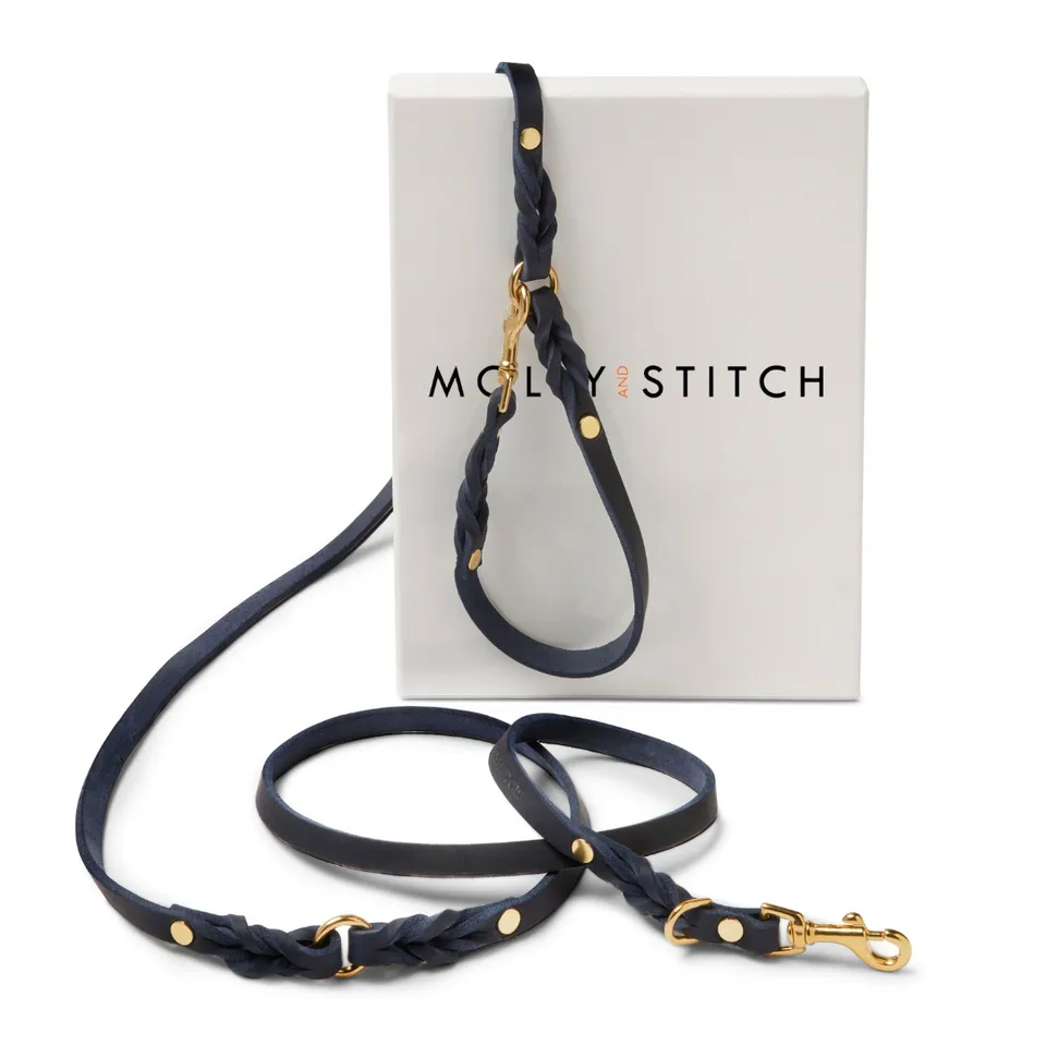 molly-and-stitch-butter-leather-hundeleine-3-fach-verstellbar-200-cm-navy-blue image 1