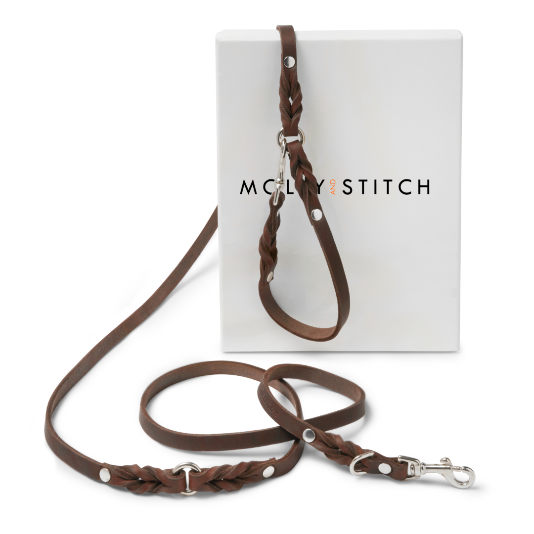 molly-and-stitch-butter-leather-3x-verstellbare-hundeleine-classic-brown-lederle image 3