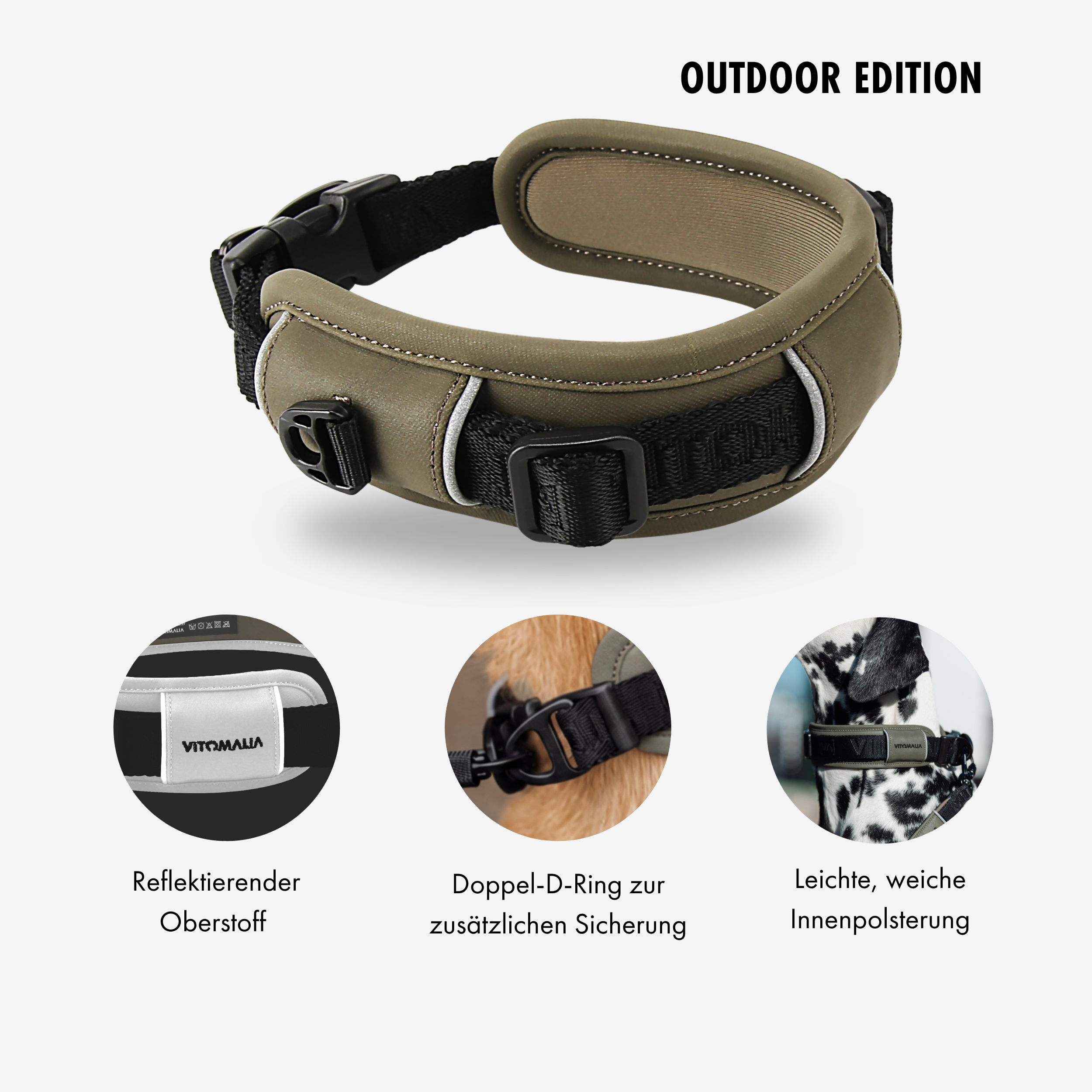 vitomalia-reflektierendes-hundehalsband-khaki-outdoor-edition image 2