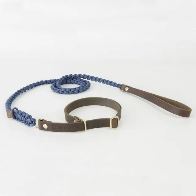molly-and-stitch-touch-of-leather-retriever-hundeleine-navy-blau image 1