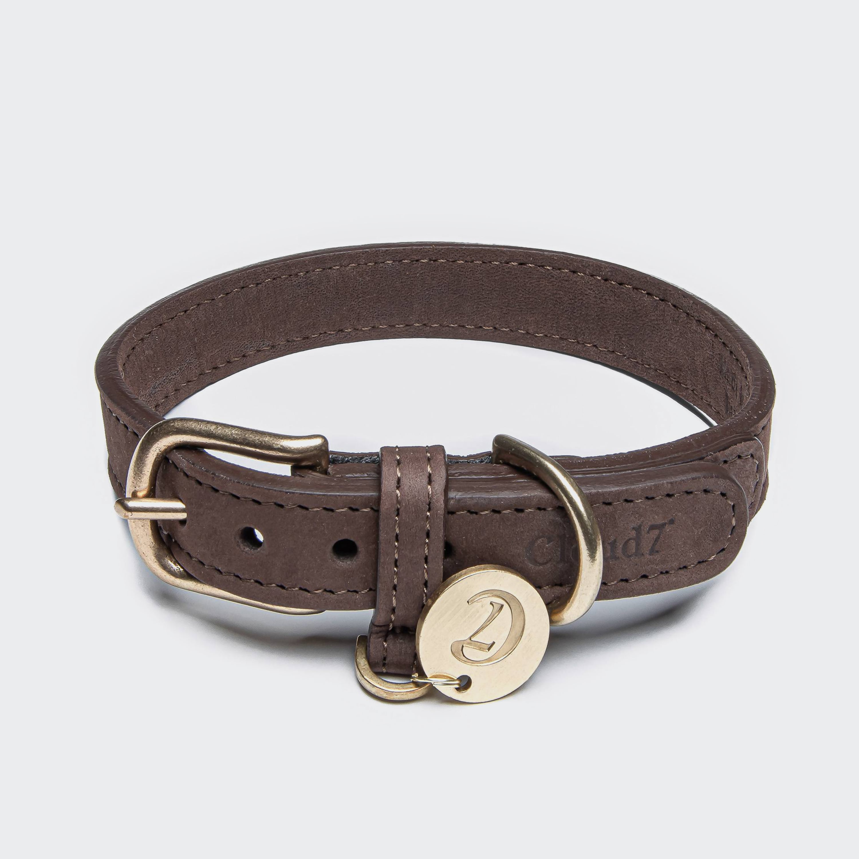 cloud7-hundehalsband-tiergarten-mocca-nubukleder-mit-messingschlie-e image 1