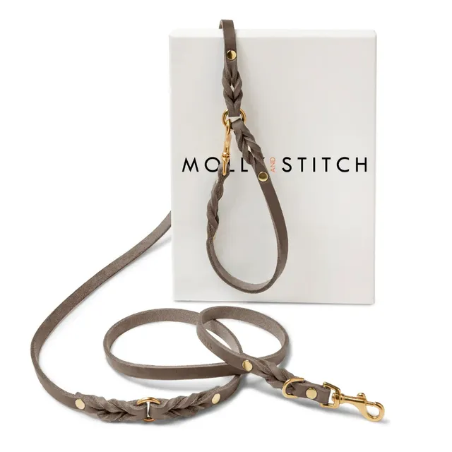 molly-and-stitch-butter-leather-3x-verstellbare-hundeleine-taupe-200-cm image 1