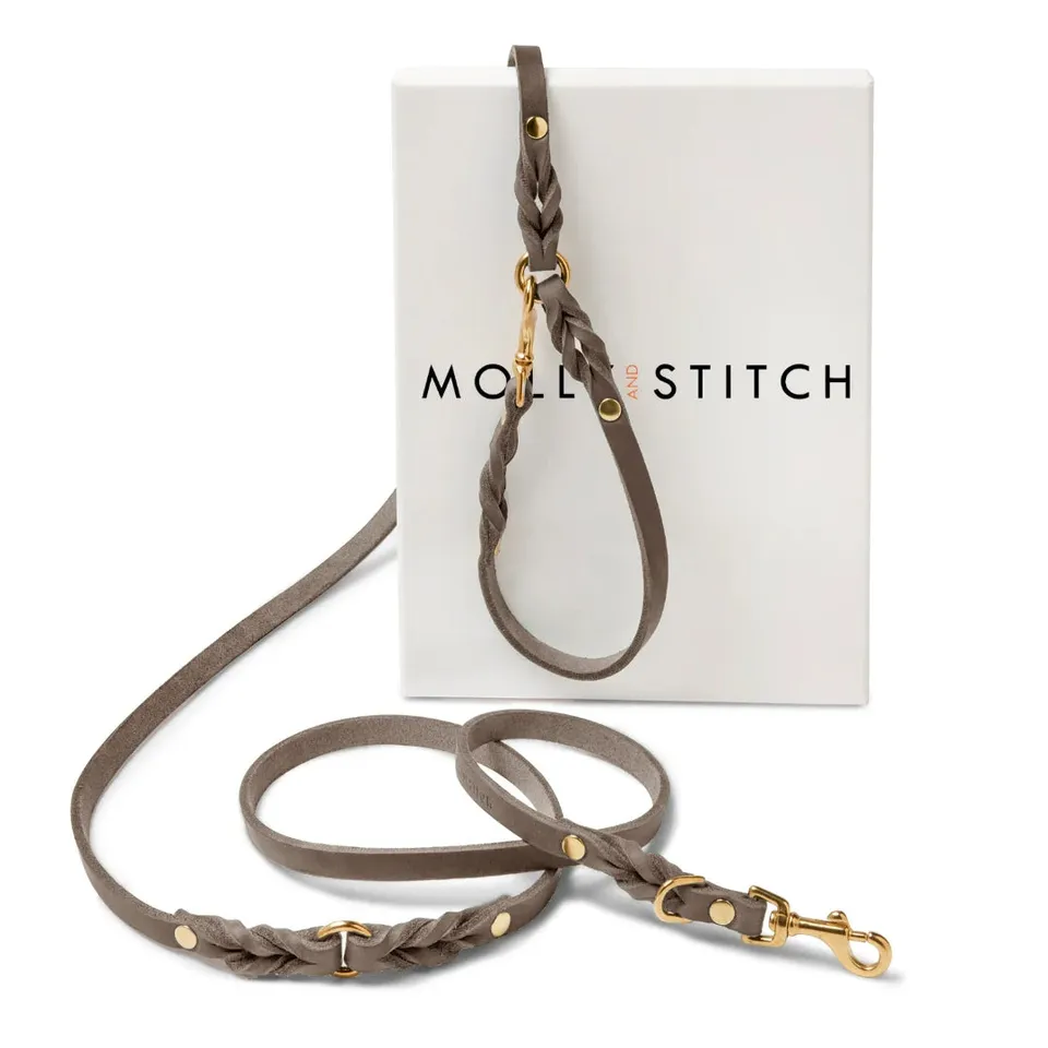 molly-and-stitch-butter-leather-3x-verstellbare-hundeleine-taupe-200-cm image 1