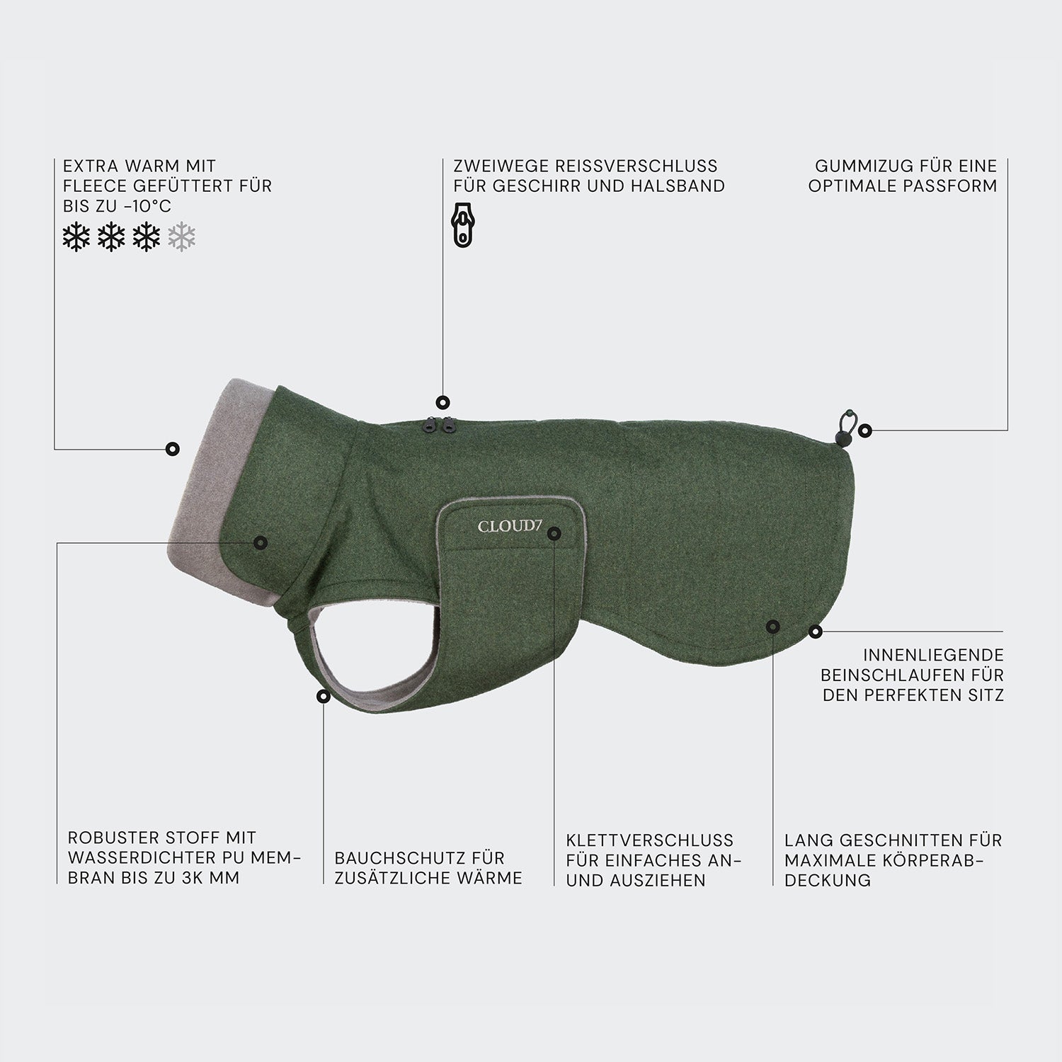 cloud7-brooklyn-long-flannel-fern-green-langer-hundewintermantel image 3