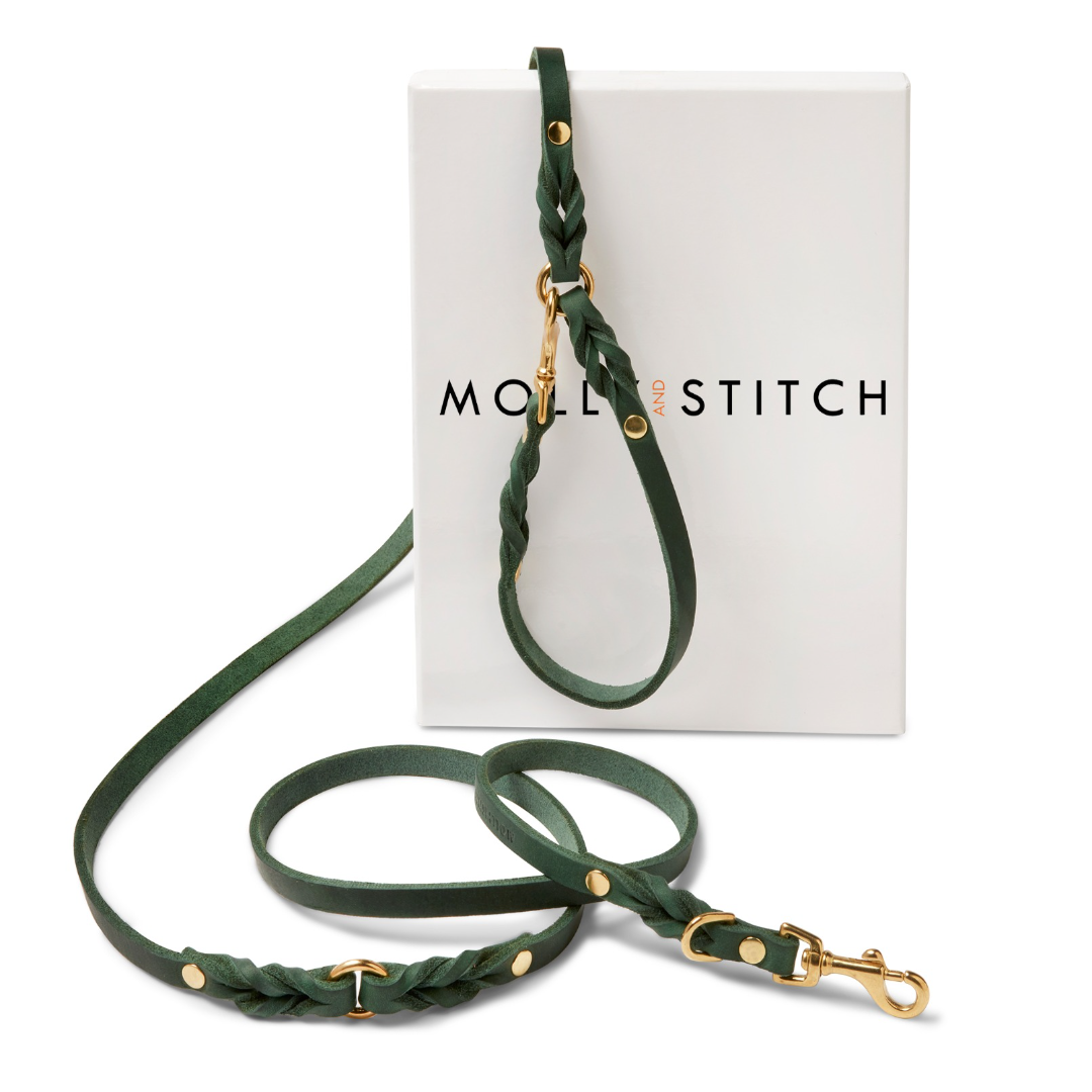 molly-and-stitch-butter-leather-3x-verstellbare-hundeleine-200-cm-forest-green image 1