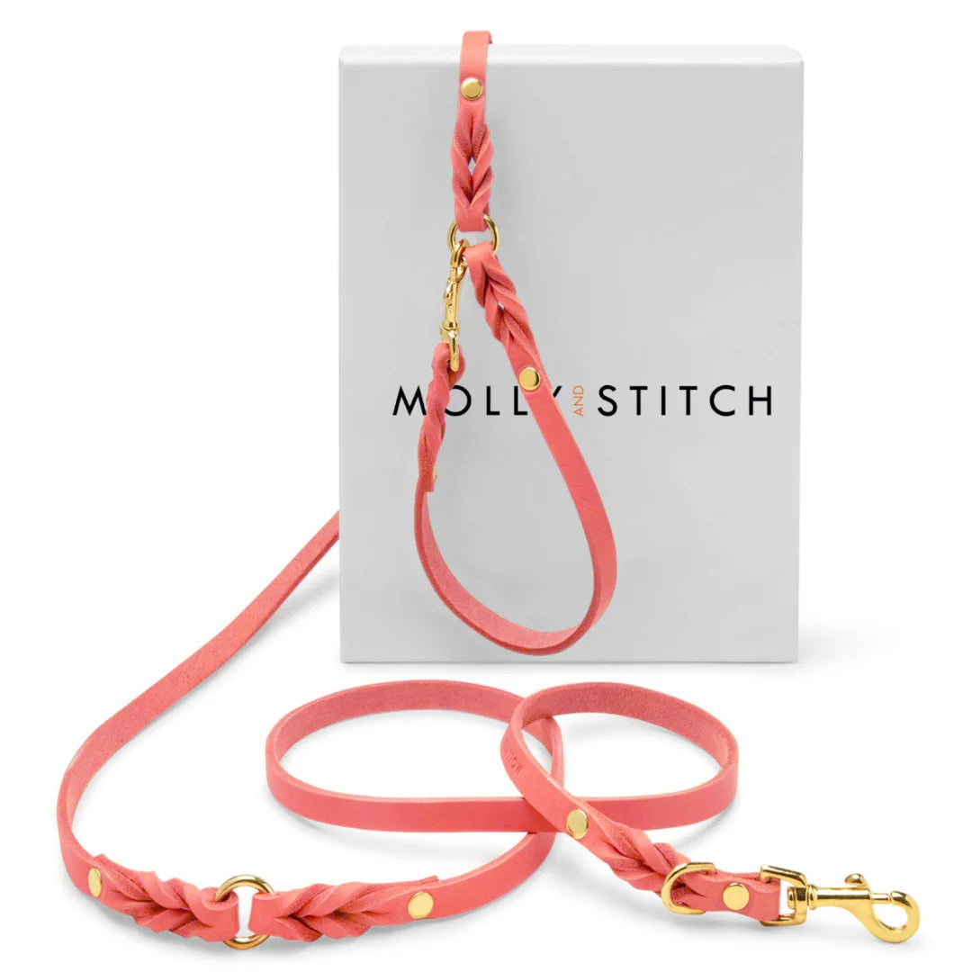 molly-and-stitch-butter-leather-3x-verstellbare-hundeleine-coral-pink-200-cm image 1